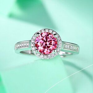 Certified 1 Carat Pink Moissanite Diamond S925 Silver Engagement Ring